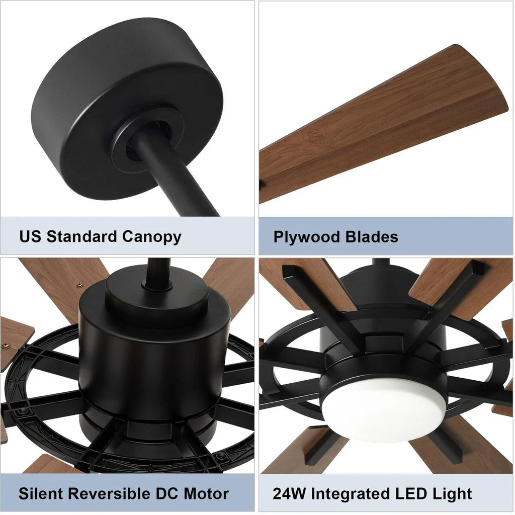 Remote Ceiling fan with Lights Large 8 Wooden Blades