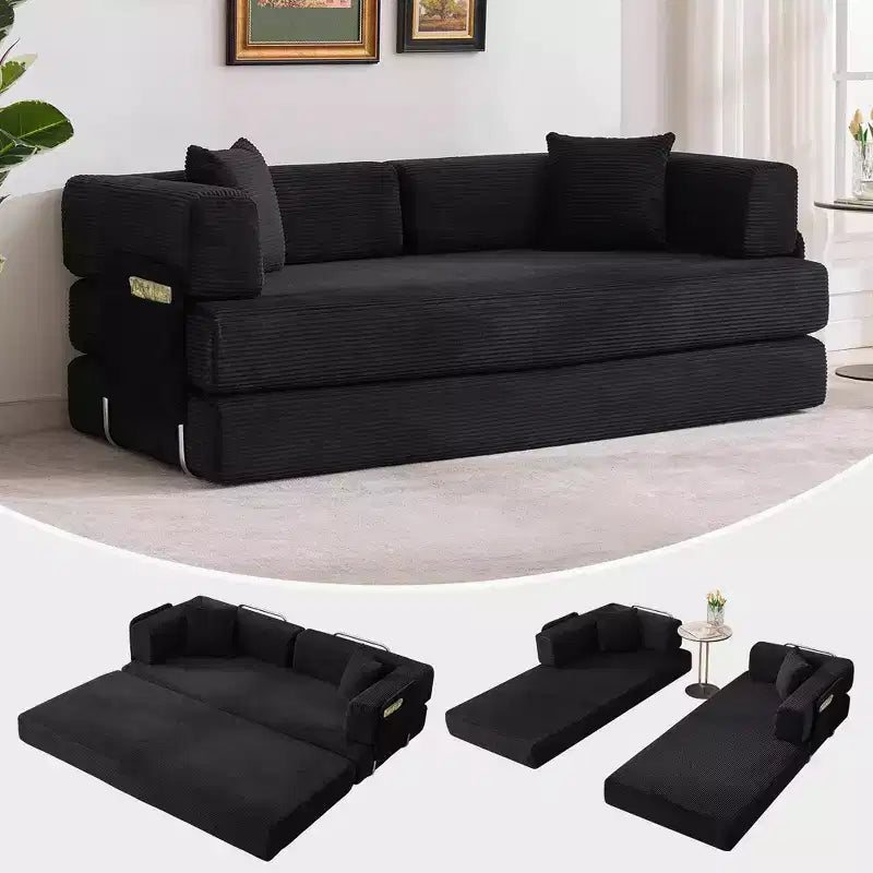 Divano letto, materasso pieghevole 5 in 1 da 78,8, divano/‌love seat, struttura in acciaio a forma fissa, velluto a coste con cuscini