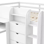 Roze/wit laag halfhoogslaper met bureau, opbergruimte en whiteboard – eenpersoonsbed, voor 1 persoon