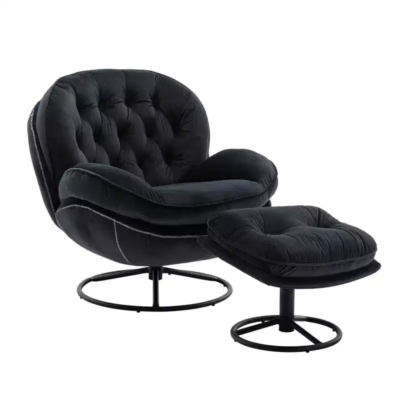 Okak fluwelen fauteuil met voetenbankje, moderne armloze woonkamerstoel in mid-centurystijl, zachte comfortabele stoel om tv te kijken en te gamen