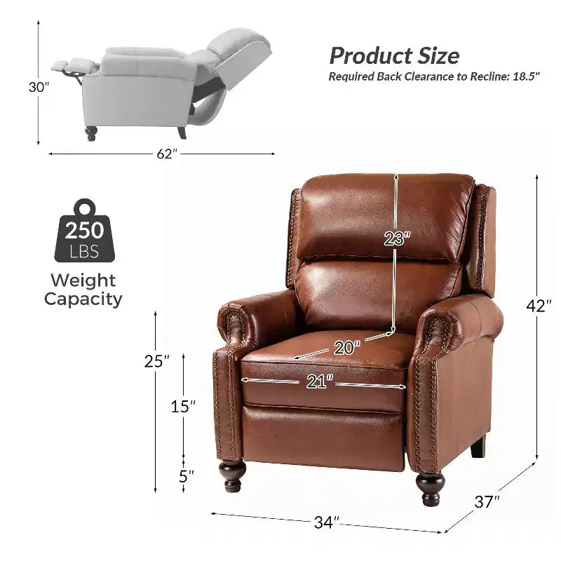 Set van 2 moderne Elisabete-fauteuils met hoge rugleuning van echt leer en vintage spijkerkopafwerking voor woonkamer en slaapkamer| ART OF LIVING DESIGNS
