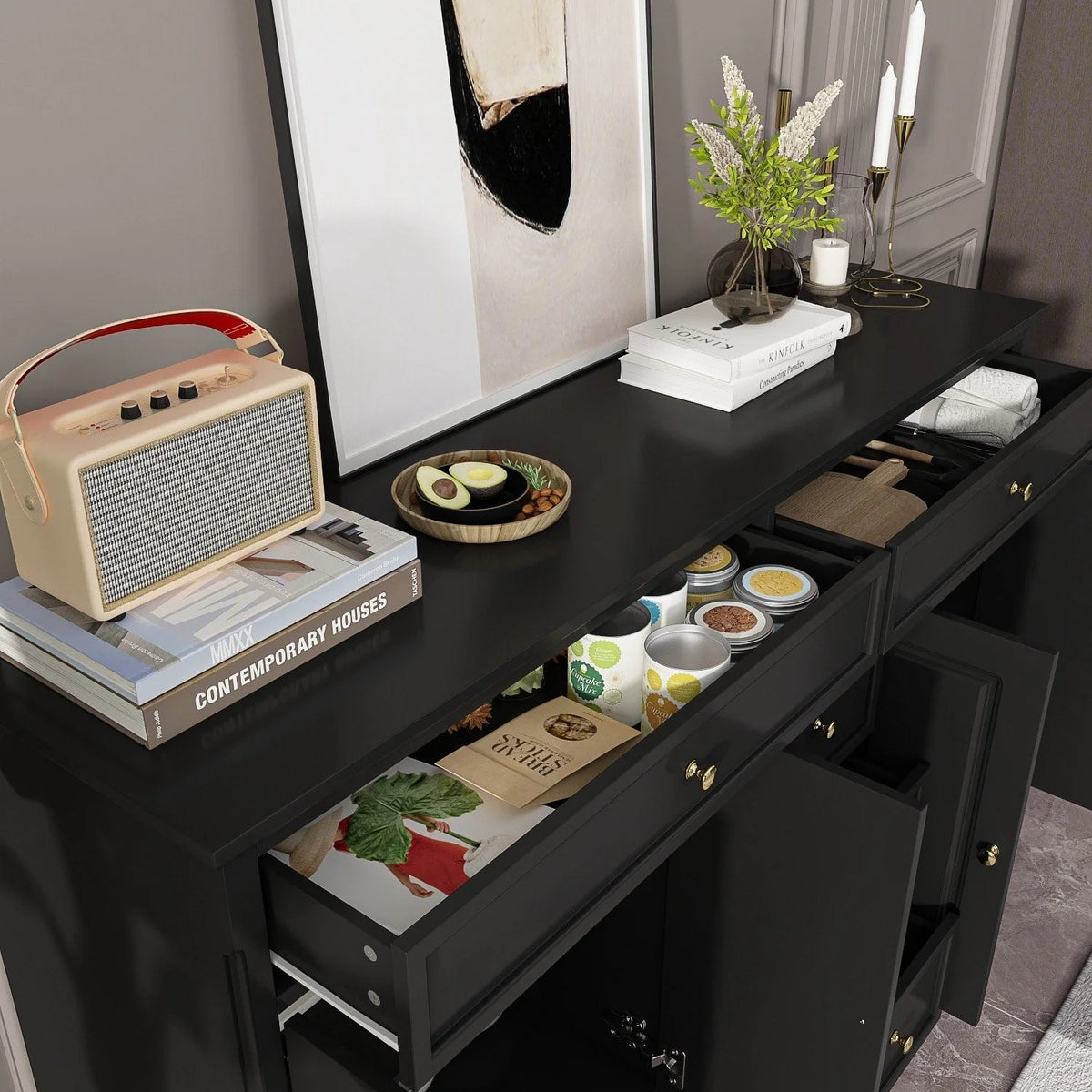 59,1' Sideboard-Buffet in Weiß, Mid-Century-Modern, zeitgemäß lackiert