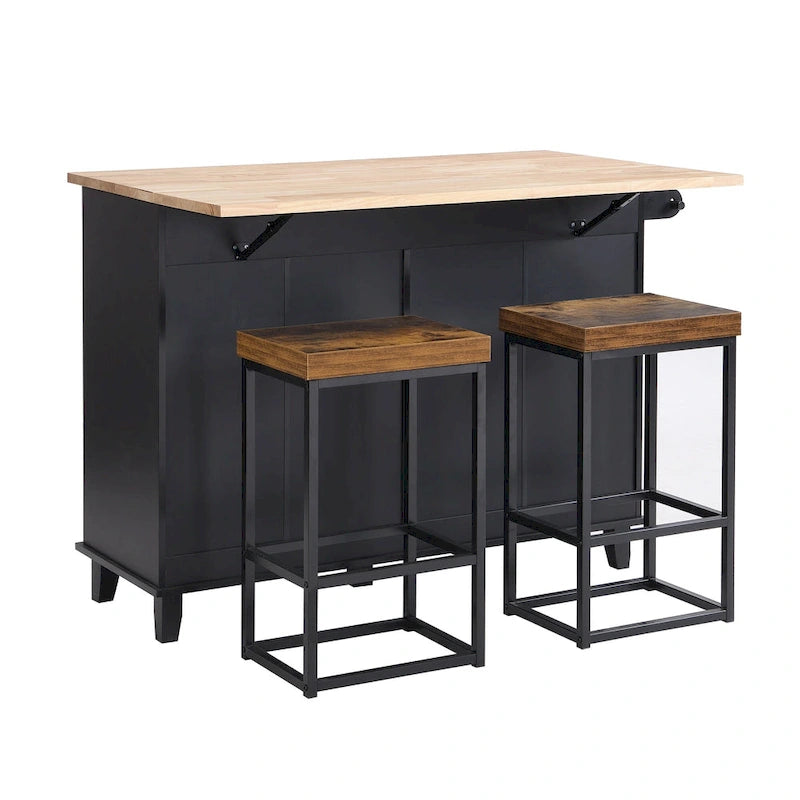 TOPMAX keukeneilandset met uitklapbaar blad en 2 zitplaatsen, eetkamertafelset met verstelbare plank, laden en handdoekrek