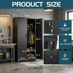 183 cm hoher Kleiderschrank mit Schloss, schwarze Metall-Garageschränke mit verstellbaren Regalböden und Kleiderstange, Metallschrank zur Aufbewahrung für Zuhause und Schlafzimmer