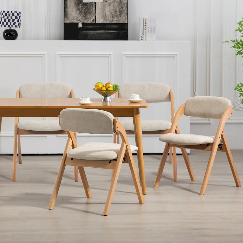Sedie da pranzo pieghevoli impilabili in legno con sedute imbottite (set da 4)