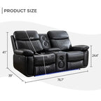 Elektrisch verstellbares Sofa mit kabellosem Ladegerät, Leselicht, LED-Beleuchtung für das Wohnzimmer, Kunstleder, AC-/USB-Anschluss, Getränkehalter, Schwarz