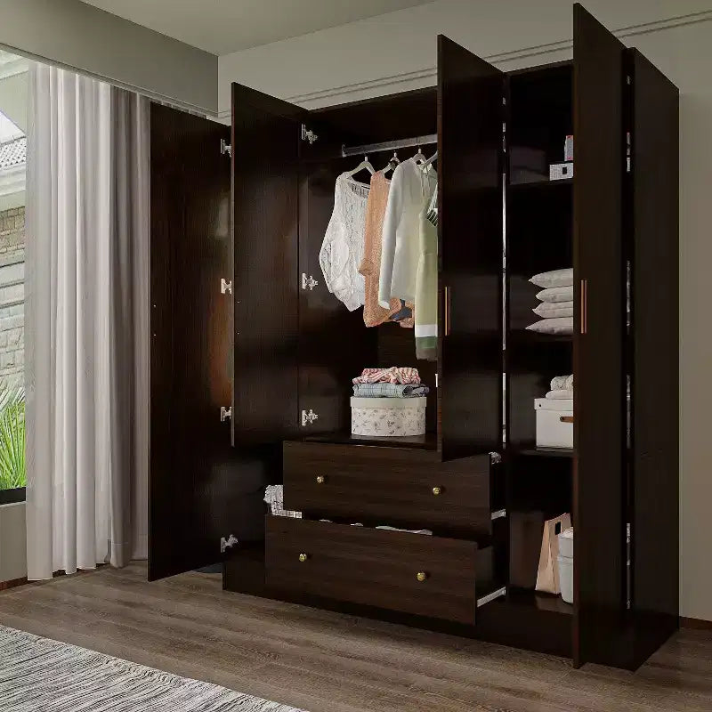 Hitow Kleiderschrank mit 2 großen Schubladen, mittlerem Hängeregal und Spiegel im minimalistischen Stil