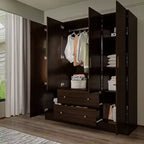 Hitow Kleiderschrank mit 2 großen Schubladen, mittlerem Hängeregal und Spiegel im minimalistischen Stil