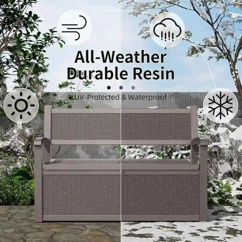 Panca contenitore in resina per tutte le condizioni atmosferiche con scomparto nascosto con serratura, design effetto rattan, portata di 500 lb, capacità di 70 galloni