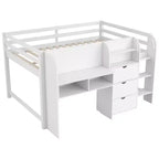Roze/wit laag halfhoogslaper met bureau, opbergruimte en whiteboard – eenpersoonsbed, voor 1 persoon
