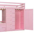 Full over Full Bunk Bed with Storage Wardrobe and Drawers, Full Size Wood Space-Saving Bunk Bed with Guardrail for Apartment, Bedroom