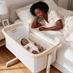 Babywiegje met wielen – beige / grijs / roze, wiegje naast het bed, voor 1 baby