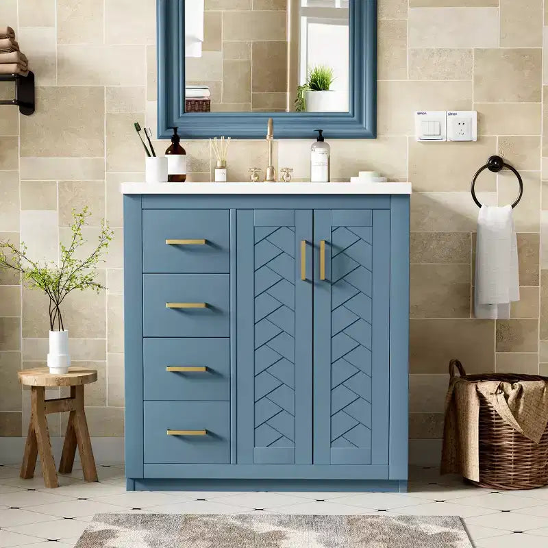 Mobile bagno da 30" con lavabo singolo, armadietto e 3 cassetti – Nero / Blu / Verde / Indaco / Bianco