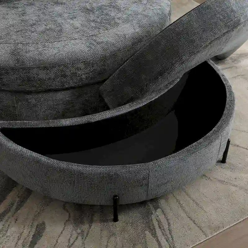 Poltrona moderna rotonda a barile con 5 cuscini e pouf opzionale