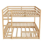 Full over Full Wooden Bunk Bed with Ladder and Guardrails, Low Floor Full Size Bunk Beds with Slats Support