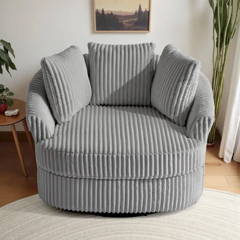 Extra grote 43 W pluche corduroy draaifauteuil met verzonken armleuningen en kuipvorm