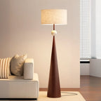 Moderne konisch zulaufende Metall-Stehlampe mit Stoffschirm