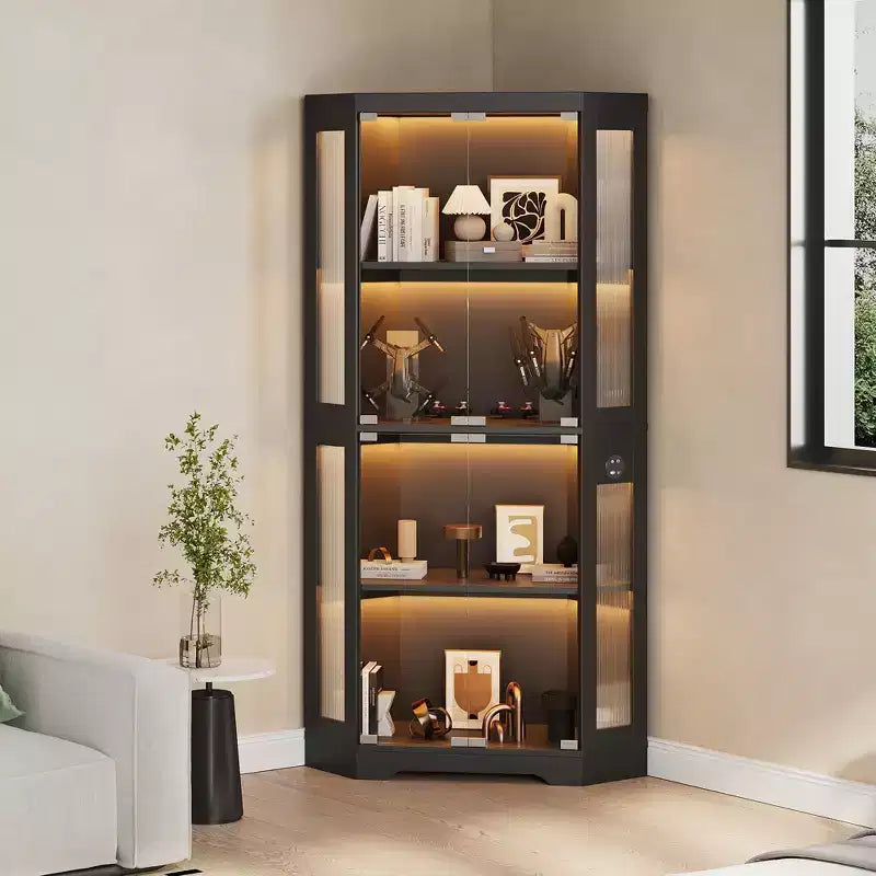 Glazen vitrinekast, vitrinekasten met 4 etages, hoekvitrinekasten voor verzamelobjecten/speelgoed/boeken, opbergkasten voor de woonkamer