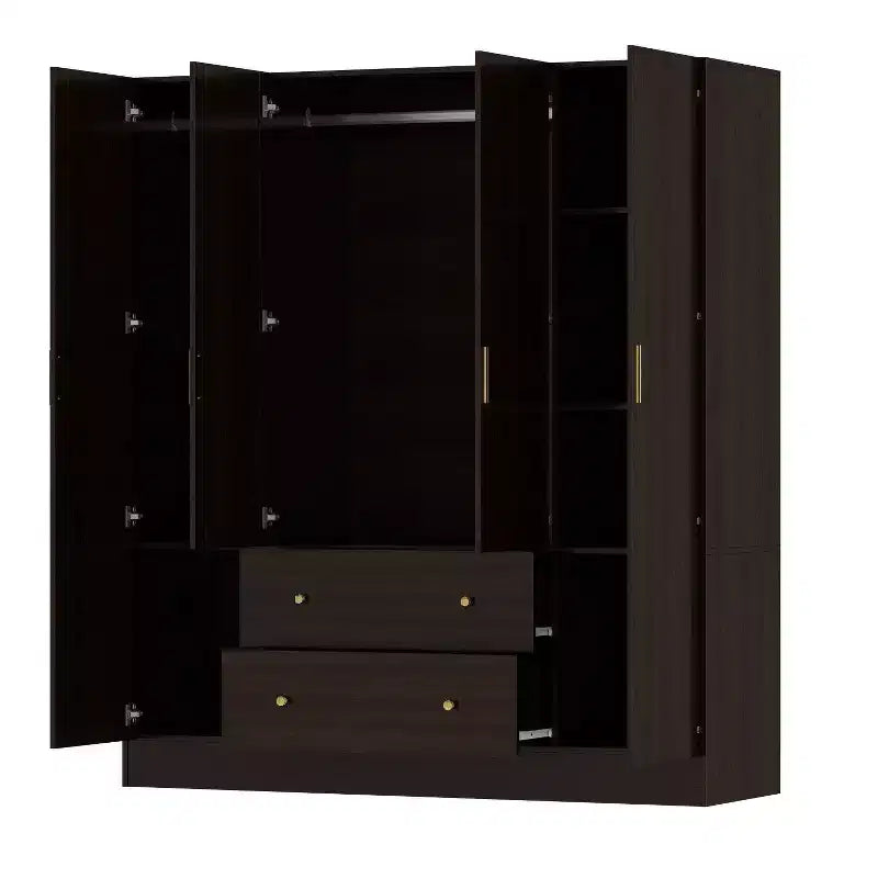 Hitow Kleiderschrank mit 2 großen Schubladen, mittlerem Hängeregal und Spiegel im minimalistischen Stil