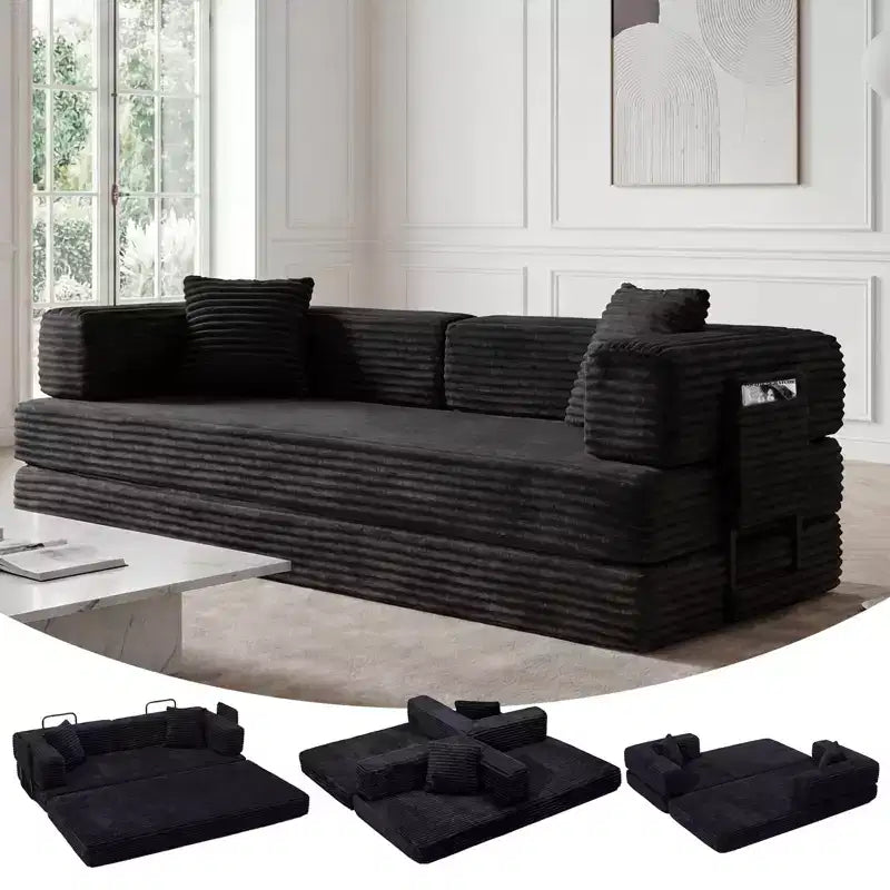 Divano letto trasformabile 5-in-1 da 80,7", in velluto a coste, portata di 1200 libbre, senza montaggio