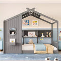 Huisvormig platformbed voor eenpersoonsbed/tweepersoonsbed, peuter-vloerbed, Montessori-kinderbed en speelhuisbed met opbergplank - ModernLuxe
