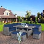 Costway 7-delige eethoek voor de patio van rotan, modulaire bank, fauteuil en voetenbank - Bekijk de details