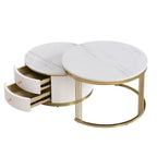 Set di 2 tavolini da salotto rotondi bianchi sovrapponibili con cassetti