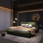 MAYEERTY luxe gestoffeerd platformbed voor queensize matras met extra groot gewatteerd hoofdbord en massief houten frame, groen