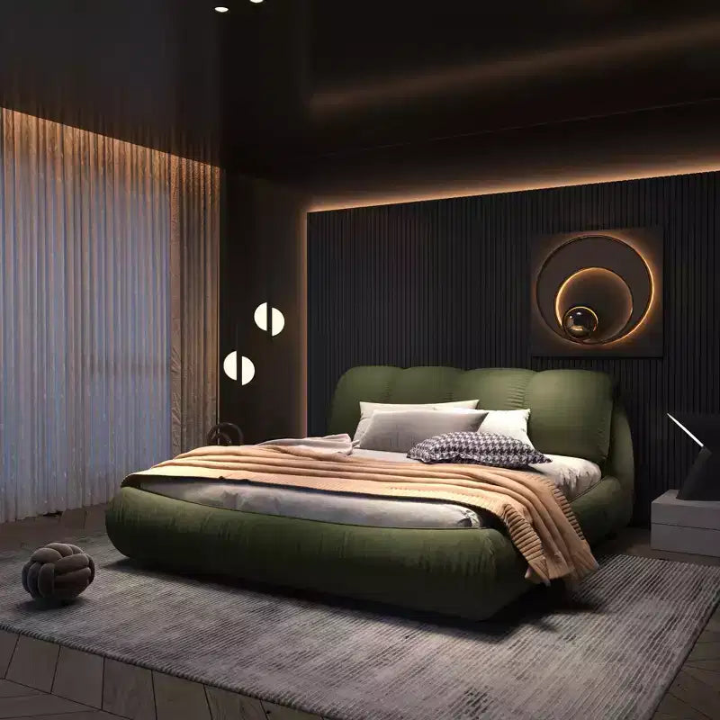Letto matrimoniale contenitore imbottito di lusso MAYEERTY con testiera imbottita oversize e struttura in legno massello, verde