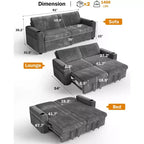 Dyonery 91 Eckschlafsofa mit ausziehbarem Bett, verstellbarer Rückenlehne, zwei ausziehbaren Betten, USB-Anschlüssen und Getränkehaltern, weicher Cordbezug