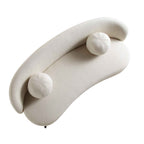 Divano curvo a 3 posti con cuscini sferici, misto lino beige