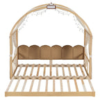 Letto Montessori a piattaforma in legno massello a forma di casetta, con tetto ad arco e letto estraibile, per bambine e bambini