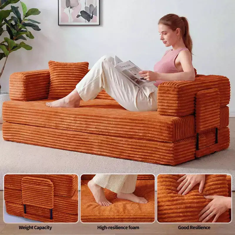 80.7 5-in-1 Convertible Sleeper Sofa Bed 鈥?Corduroy, 1200 lbs, No Assembly