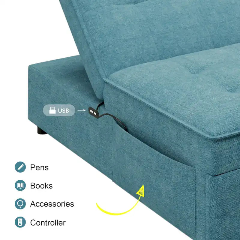 Divano letto in lino a 3 posti 4-in-1 da 72,5", con schienale regolabile su 5 livelli e tasca portaoggetti