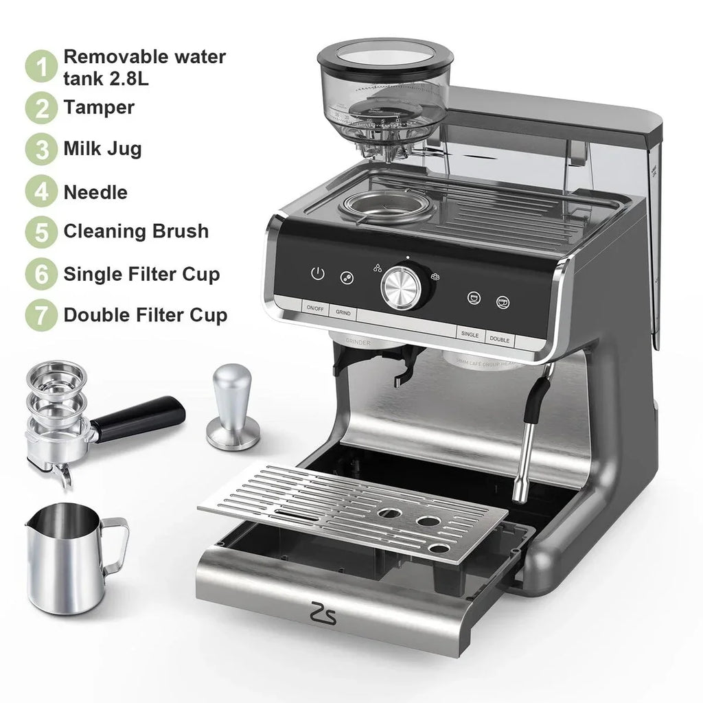 Aparat za espresso kavu s mlincem, spremnik za vodu od 2.8 L