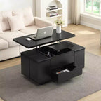 Multifunktionaler moderner Couchtisch mit Liftplatte, verborgenem Stauraum, 4 Hockern und Rollen – perfekt für moderne Wohnbereiche