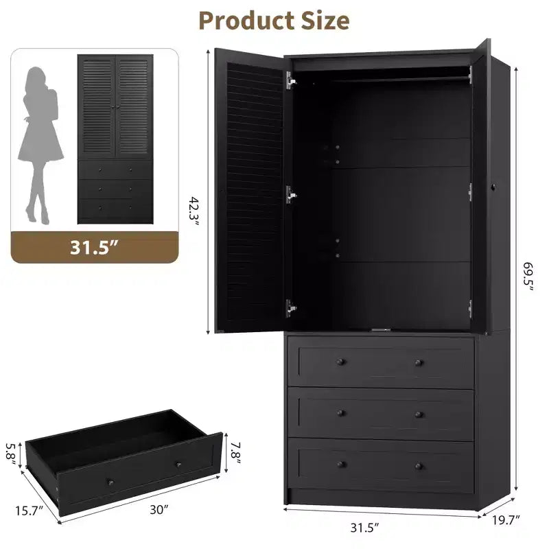 COZONY garderobni ormar s 3 ladice i 2 vrata, moderan drveni ormar za spavaću sobu, izdržljivi bijeli samostojeći garderobni ormar