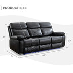 Elektrisch verstellbares Sofa mit kabellosem Ladegerät, Leselicht, LED-Beleuchtung für das Wohnzimmer, Kunstleder, AC-/USB-Anschluss, Getränkehalter, Schwarz