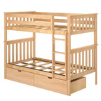Solid Wood Twin over Twin Bunk Bed for Kids with Underbed Storage Drawers