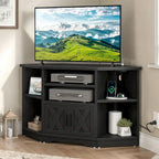Mobile TV angolare in stile farmhouse, centro d'intrattenimento e consolle multimediale per TV fino a 55" con presa di corrente