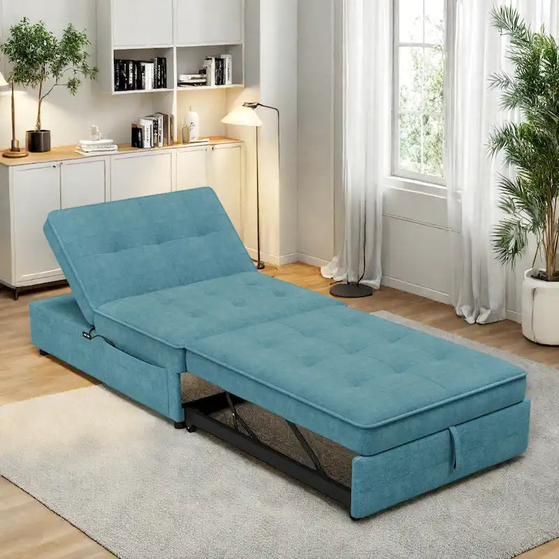 Divano letto in lino a 3 posti 4-in-1 da 72,5", con schienale regolabile su 5 livelli e tasca portaoggetti