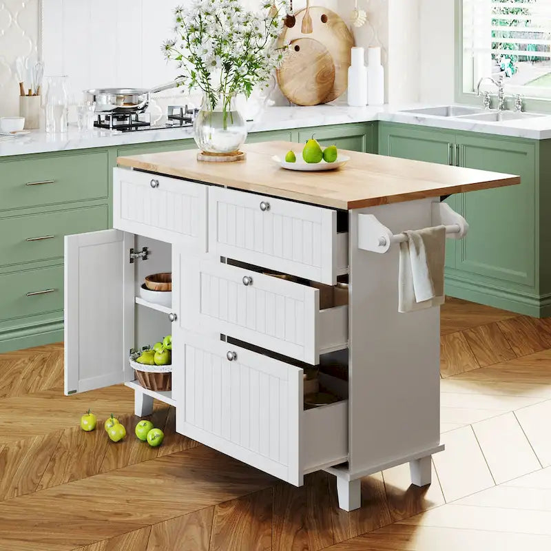 TOPMAX keukeneilandset met uitklapbaar blad en 2 zitplaatsen, eetkamertafelset met verstelbare plank, laden en handdoekrek