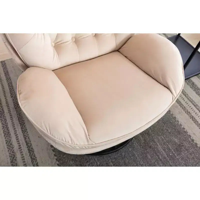 Okak fluwelen fauteuil met voetenbankje, moderne armloze woonkamerstoel in mid-centurystijl, zachte comfortabele stoel om tv te kijken en te gamen
