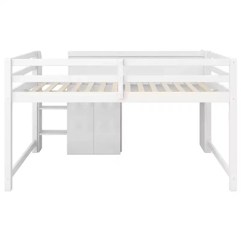Roze/wit laag halfhoogslaper met bureau, opbergruimte en whiteboard – eenpersoonsbed, voor 1 persoon
