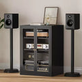 Bekrvio Metall-Mediaschrank, 4-stufiger Stereoschrank mit Glastüren und verstellbaren Einlegeböden, Audio-AV-Rack mit Kabelmanagement