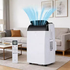 GustoWave-airconditioner van 14000 BTU met afstandsbediening, draagbare airco voor kamers tot 750 vierkante voet, wit/zwart