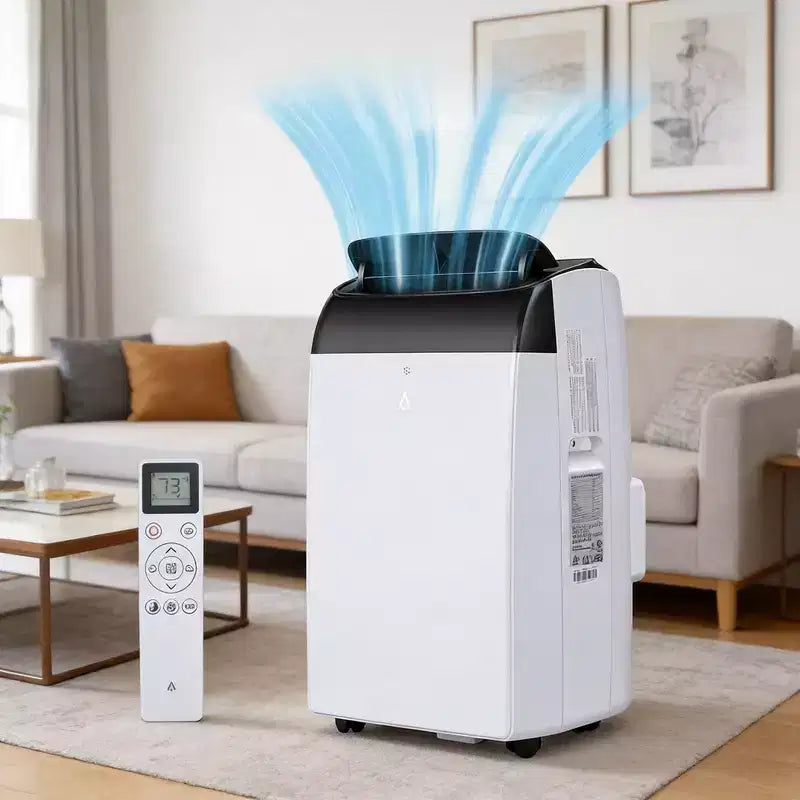 GustoWave-airconditioner van 14000 BTU met afstandsbediening, draagbare airco voor kamers tot 750 vierkante voet, wit/zwart