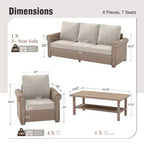 Captiva Designs 6-teiliges luxuriöses Polyrattan-Sitzmöbel-Set für die Terrasse mit Sofa, geschwungenen Armlehnen und Sitzkissen