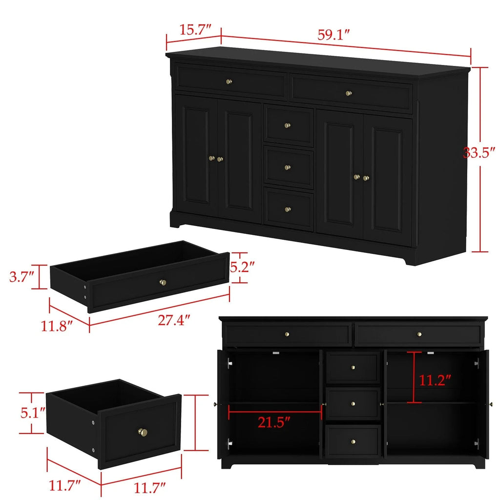 59,1' Sideboard-Buffet in Weiß, Mid-Century-Modern, zeitgemäß lackiert