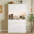 Keukenkast van 71 inch, opbergkast met bovenkast, ledverlichting en stopcontacten, buffetkast met magnetronstandaard en verstelbare planken
